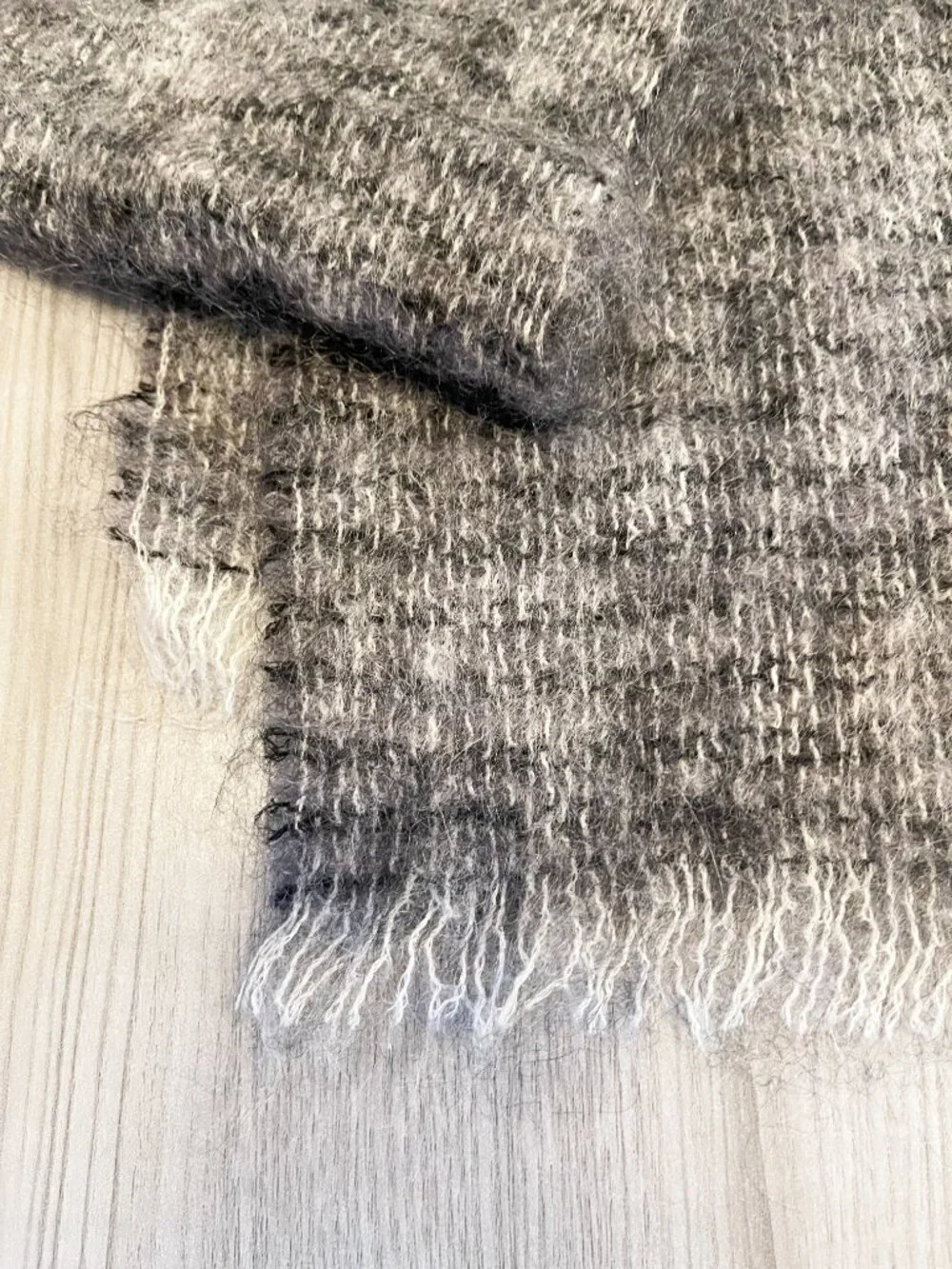 Japan Mohair Wool Scarf Gray Heathered Fringe Soft Cozy Winter Wrap